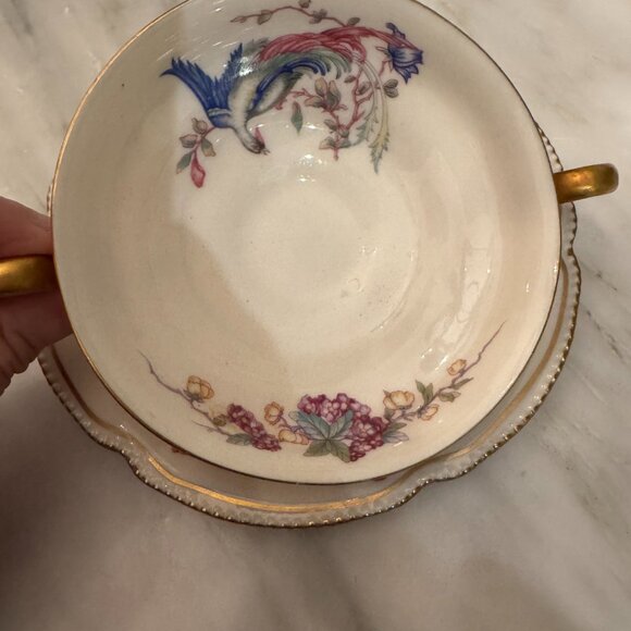 Antique Castleton China Soup Bowl Cup & Saucer Phoenix USA Gold Scalloped Edge - Picture 5 of 16